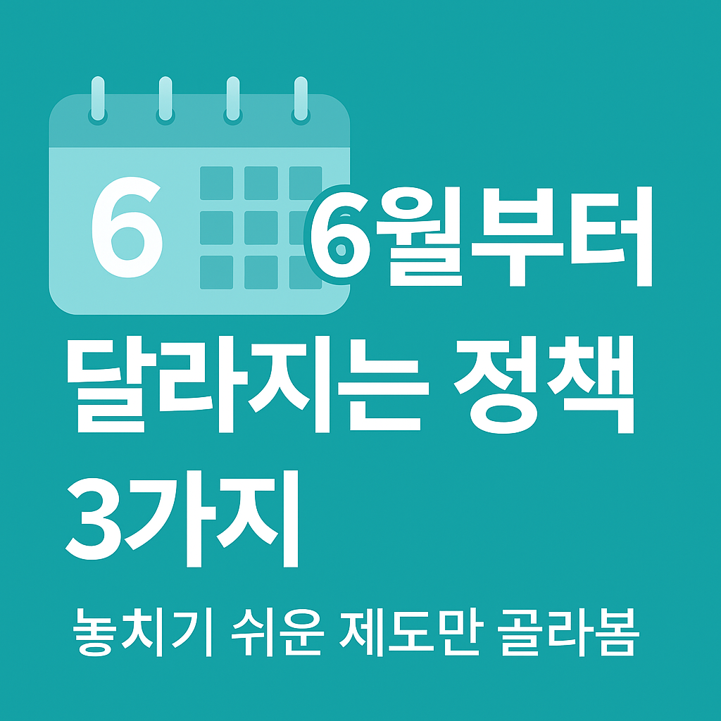 “2025년 6월부터 달라지는 주요 정책 3가지를 설명하는 한국어 그래픽 이미지”